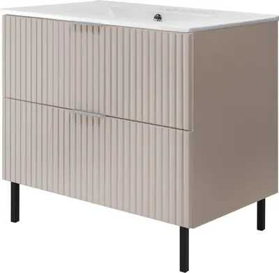 Produktbild von Waschtischunterschrank, Mattweiß, 80 x 77 x 46 cm, silberner Griff, schwarze Beine, ohne Arbeitsplatte