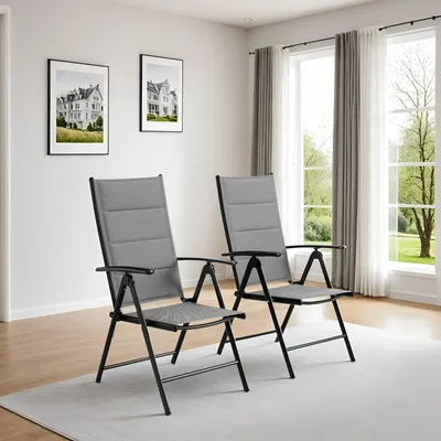 Produktbild von Gartenstuhl - Balkonstuhl - Campingstuhl - Liegestuhl - Grau - Leichtes Aluminiumgestell