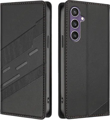 Image de Étui pour Samsung Galaxy S23 FE, étui en cuirPolyuréthaneavec fente pour cartes et fonction stand Schwarz