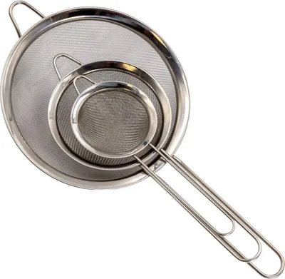 Produktbild von Intirilife Sieb 3x Küchensieb - 8 / 12 / 18 cm Durchmesser - Seiher aus Edelstahl feinmaschig Set zum Kochen und Backen mit Drahtgriff Maschensieb für Mehl Zucker Cocktailsieb Suppen