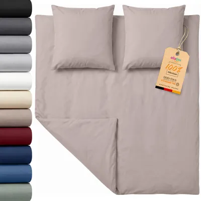 Produktbild von EllaTex Premium Mikrofaser Bettwäsche 200x220 + 2x 80x80 cm – große Bettwäschegarnitur mit Reißverschluss, Farbe: Taupe