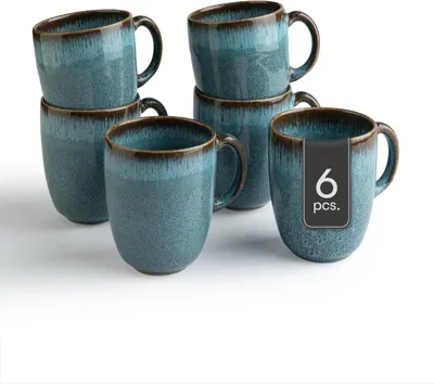 Produktbild von Kaffeetassen - 400 ml - Blau - Grün - Steingut - mit Reaktivglasur - 6er Set