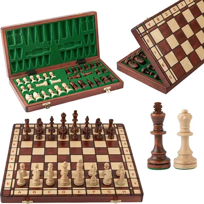 Immagine prodotto di Jupiter 42cm Unico set di scacchi in legno Pezzi pesati e grande scacchiera per bambini per adulti