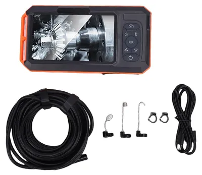 Image de Caméra endoscopique industrielle, écran IPS de 5 pouces, résolution HD 1080P, double objectif de 7,9 mm, indice de protection IP67, inspection étanche de tuyaux avec câble semi-rigide de 5 mètres