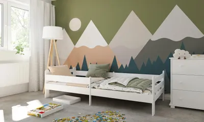 Obrázek produktu pro ZEE RIKO dětská postel 90x200 cm bílá s roštem a bezpečnostní zábranou jednolůžko dětská postel pro děti a mládež MDF