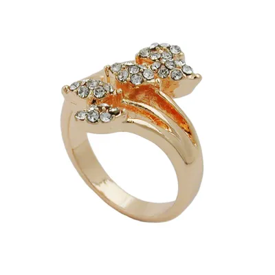 Produktbild von Ring 17mm Blütenranke rotvergoldet mit 5 Blättern mit Glassteinen Ringgröße 54 gold 17mm