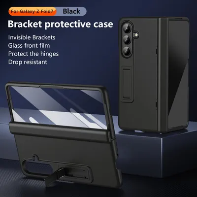 Image de Étui pour Samsung Galaxy Z Fold 7 étui rigide en PC avec protection de la charnière et protection de l'écran intégrée, stand Noir
