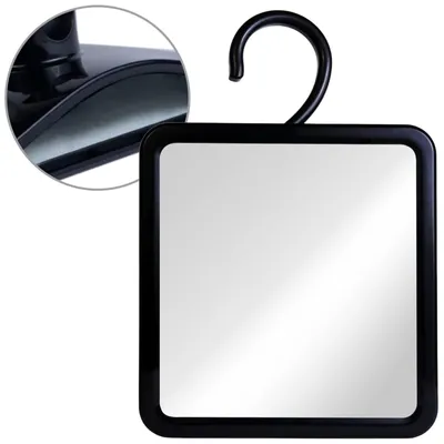 Imagen del producto de Espejo de afeitar - Ducha - Con gancho - Antivaho - 20,3 x 17,8 cm - Negro