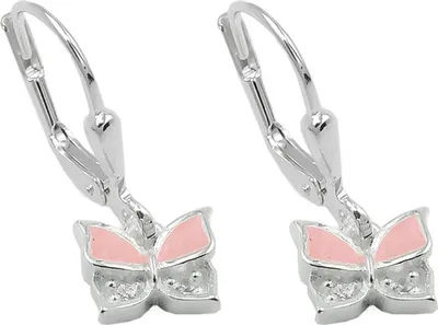 Produktbild von Ohrbrisur Ohrhänger Ohrringe 19x6mm Schmetterling rosa lackiert mit Zirkonia Silber 925