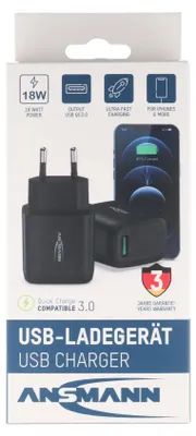 Obrázok produktu pre Ansmann USB nabíjačka HC118QC, 18 W QC3.0, 1x USB nabíjací port, čierna