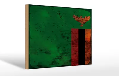 Produktbild von Holzschild Flagge Sambia 30x20cm Flag of Zambia Rost