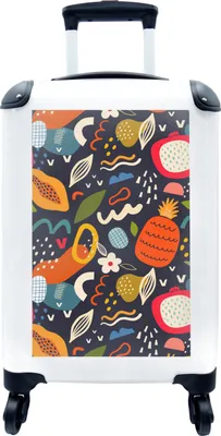 Produktbild von MuchoWow® MuchoWow® Koffer Handgepäck Trolley Rollkoffer Kleine Reisekoffer mit 4 Rollen - Obst - Ananas - Papaya - Blumen - Lebensmittel - Cabin Size < 55x40x23 cm & 55x40x20 cm - Fotokoffer - Kabine