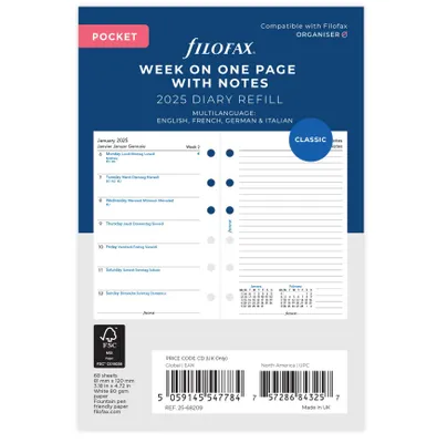 Produktbild von Filofax Pocket WEEK PAGE WITH NOTES 4 LANGUAGE 2025