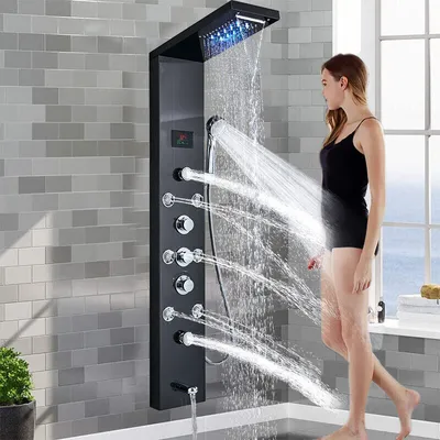 Produktbild von LED Edelstahl Duschpaneel Wasserfall Duschset Regendusche Massage Duscharmatur