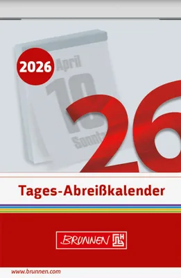 Produktbild von BRUNNEN Tages-Abreißkalender 2026 Nr. 3 – 54×80 mm mit Sprüchen, Tipps & Rätseln