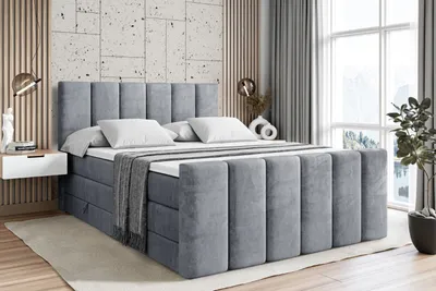 Produktbild von ALTDECOR Boxspringbett mit Fußteil, 2 Matratzen und Topper - 180x200 cm - BOXI1-Z KING - Grau Samt - Polsterbett mit, H3- und H4- Matratzen, Bettkasten und Lattenrost, Bett mit Stauraum