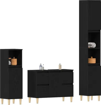 Produktbild von vidaXL Badezimmermöbel-Set 3 Stk. Schwarz Eichen-Optik