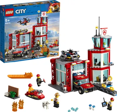 Produktbild von LEGO 60215 City Feuerwehr-Station, Feuerwehr-Spielzeug für Kinder mit Feuerwehrauto, Wasserscooter, Drohne, Licht-und Toneffekten und Minifiguren