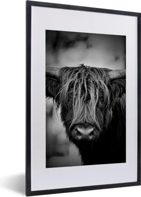 Produktbild von MuchoWow® Gerahmtes Poster Schottischer Hochländer - Licht - Porträt - Natur 40x60 cm - Poster mit Schwarzem Bilderrahmen Wandposter Rahmen Foto Bilder - Poster in Rahmen