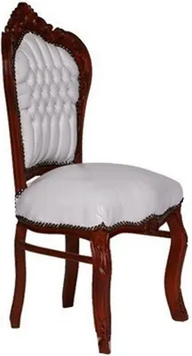 Produktbild von Casa Padrino Barock Esszimmer Stuhl Weiß / Braun Lederoptik - Barock Möbel