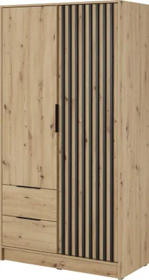 Produktbild von Furniture24 Kleiderschrank Nelly 2D Schrank 2 Türiger 2 Schubladen Artisan Eiche Drehtürenschrank