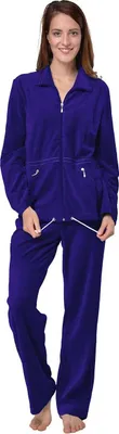 Produktbild von RAIKOU Damen Velours Hausanzug Freizeitanzug Schlafanzug Velours Nicki Trainingsanzug mit Reißverschluss Royal Blau 36/38