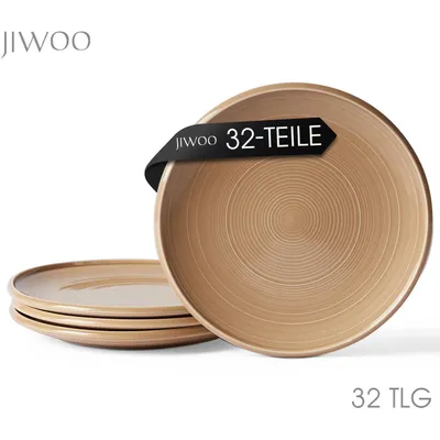 Produktbild von Teller set 32er Ø21,8 cm Keramik Speiseteller Dessertteller Pizzateller Flachteller set für 32 Personen Plate Mikrowellen- und Spülmaschinenfest
