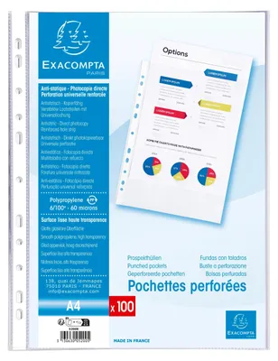 Produktbild von Exacompta 10x Pack 100 Prospekthüllen A4, glattem PP 60µ, Kristall, 5200E