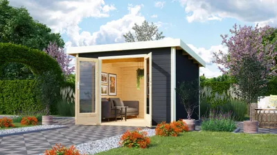 Produktbild von Karibu Gartenhaus Gerätehaus Radeburg 1  terragrau 309x309x229,5 cm