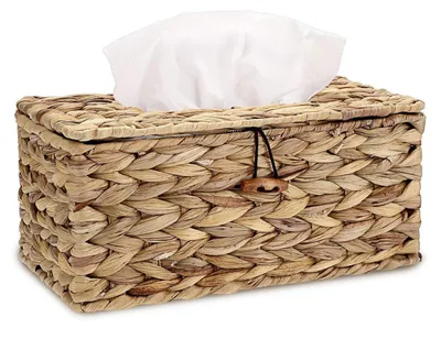 Produktbild von Taschentuchbox Rattan Braun mit Deckel Aufbewahrungsbox Rechteck Groß 27 x 15 x 12,6 cm
