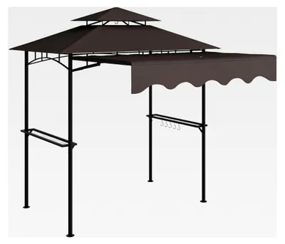 Produktbild von Grillpavillon 242x149x248 cm wasserabweisend flammhemmend mit Doppelschichtdach und Seitenregalen, UV 30+, für Garten, Picknick und BBQ