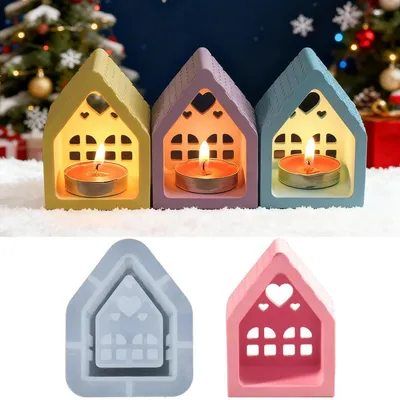 Produktbild von 3D Silikonform Haus mit Herz für Weihnachten, Gießform für Kerzen, Gips, Epoxidharz