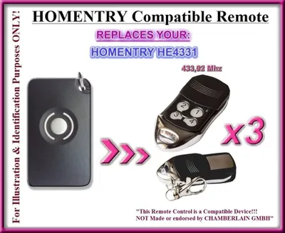 Produktbild von 3 X HE4331 Kompatibel Handsender für HE60, HE60R, HE60N, Ersatz, , Replacement remote control transmitter ( Not made by Homentry)