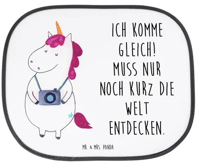 Produktbild von Mr. & Mrs. Panda Sonnenblende Auto Einhorn Fotograf - Weiß - Geschenk, Sonnenschutz, Autoscheibe, für, Einhörner, Unicorn, Reisen, Kamera, Fotografie, Autosonnenschutz