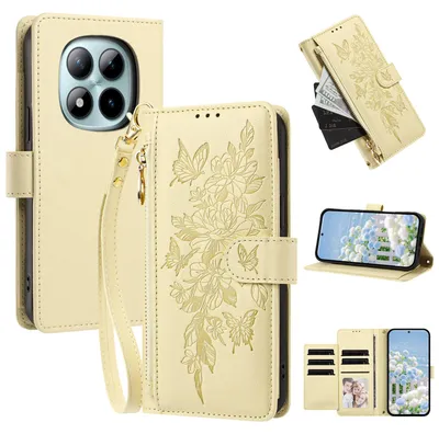 Produktbild von Handyhülle für Xiaomi Redmi Note 15 Pro 4G, Wallet Case Kunstleder mit Kartenfächern, Reißverschluss und Handschlaufe Gelb