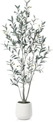 Image de Olivier artificiel de 150 cm, pot blanc en plastique