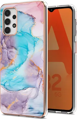 A phone case with a marble pattern is shown next to a smartphone.