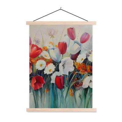 Produktbild von MuchoWow® Textilposter Malerei - Ölgemälde - Blumen 40x53 cm mit holzfarbenen Rahmen - Schlafzimmer