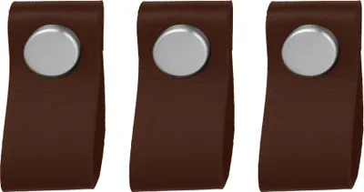 Produktbild von Natural Goods Berlin Möbelgriff SCHLUPPE, Möbelknopf, Schrankgriff, Knauf für Schublade und Tür, Braun, Edelstahl-Optik, 3 Stück