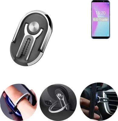 Produktbild von K-S-Trade 3in1 Smartphone-Ring Handy-Ring kompatibel mit Doogee X80 Fingerhalterung  Handyring Tischständer Lüftungsgitter-Halterung Tisch Ständer