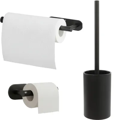 Image de Ensemble d'accessoires de salle de bain brosse porte-papier et porte-serviette noir
