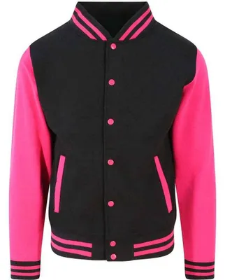Produktbild von Awdis - Varsity-Jacke (US-College-Stil) für Herren/Damen Uni LT1881 (M) (Pechschwarz/Leuchtend Pink)