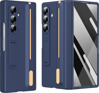 Immagine prodotto di Custodia per Samsung Galaxy Z Fold 7, con slot per stilo e penna, con protezione dello schermo integrata, supporto e protezione della cerniera blu scuro