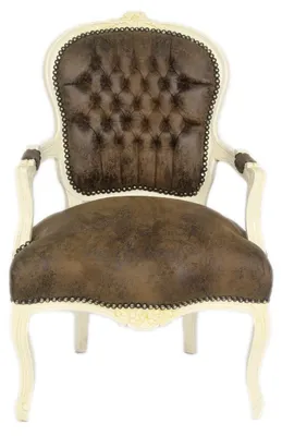 Produktbild von Casa Padrino Barock Salon Stuhl Braun Lederoptik / Creme - Möbel Antik Stil