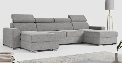Produktbild von MKS MEBLE Ecksofa mit Schlaffunktion und Bettkasten, Wohnlandschaft U-form, Sofa mit Schlaffunktion - FOX-U - Hellgrau