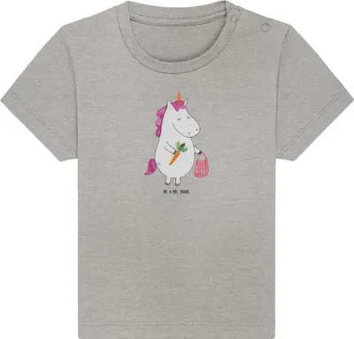 Produktbild von Mr. & Mrs. Panda  T-Shirt Einhorn Vegan 0. - 6. Monat - Heather Grey - Geschenk, Baby Shirt, Veganer, Jerseyshirt, Öko, Gesund Leben, Babyshirt, Organic, Unicorn