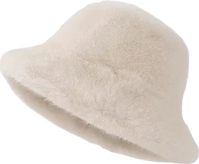 Produktbild von Wintermütze für Damen, dicker, flauschiger Plüsch, Kunstfell, wärmespeichernd, winddicht, Fischerhut, kurze Krempe, einfarbig, Outdoor-Mütze zum Radfahren, Skifahren, Beige
