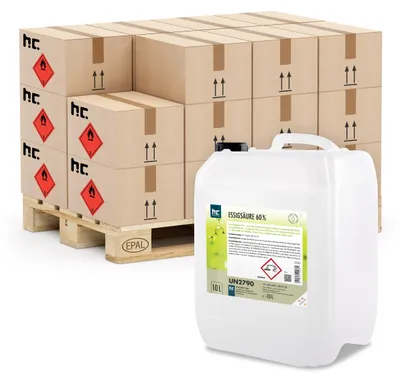 Produktbild von 40x10 Liter hochprozentige Essigsäure 60% zur Entkalkung und Reinigung auch für den Haushaltsgebrauch geeignet