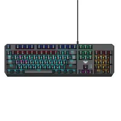 Image de Clavier de jeu Aula F2066-II avec véritables touches mécaniques, câble USB, 1,6 m, 106 touches, EN/RUS, LED RGB, argenté