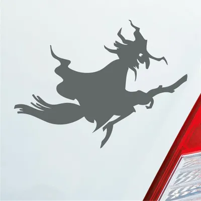 Produktbild von Auto Aufkleber Hexe Witch Besen Frau Hexerei 12x9 cm Grau Sticker Heckscheibenaufkleber
